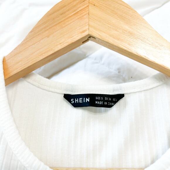 SHEIN White Ribbed Tank Top Women’s Small Sleeveless Stretch Basic Shirt - Picture 2 of 4